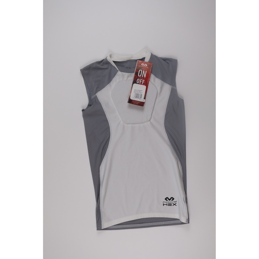 McDavid Hex Sternum Shirt Youth Medium White Grey Padded Compression Sports Base